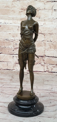 The Riding Crop by Bruno Zach - Semi Nude Female Figure Sculpture on Marble Base