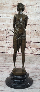The Riding Crop by Bruno Zach - Semi Nude Female Figure Sculpture on Marble Base