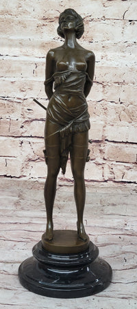 The Riding Crop by Bruno Zach - Semi Nude Female Figure Sculpture on Marble Base