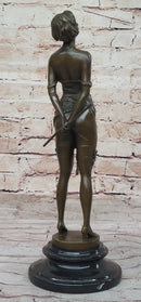 The Riding Crop by Bruno Zach - Semi Nude Female Figure Sculpture on Marble Base