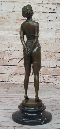 The Riding Crop by Bruno Zach - Semi Nude Female Figure Sculpture on Marble Base
