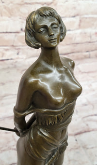 The Riding Crop by Bruno Zach - Semi Nude Female Figure Sculpture on Marble Base