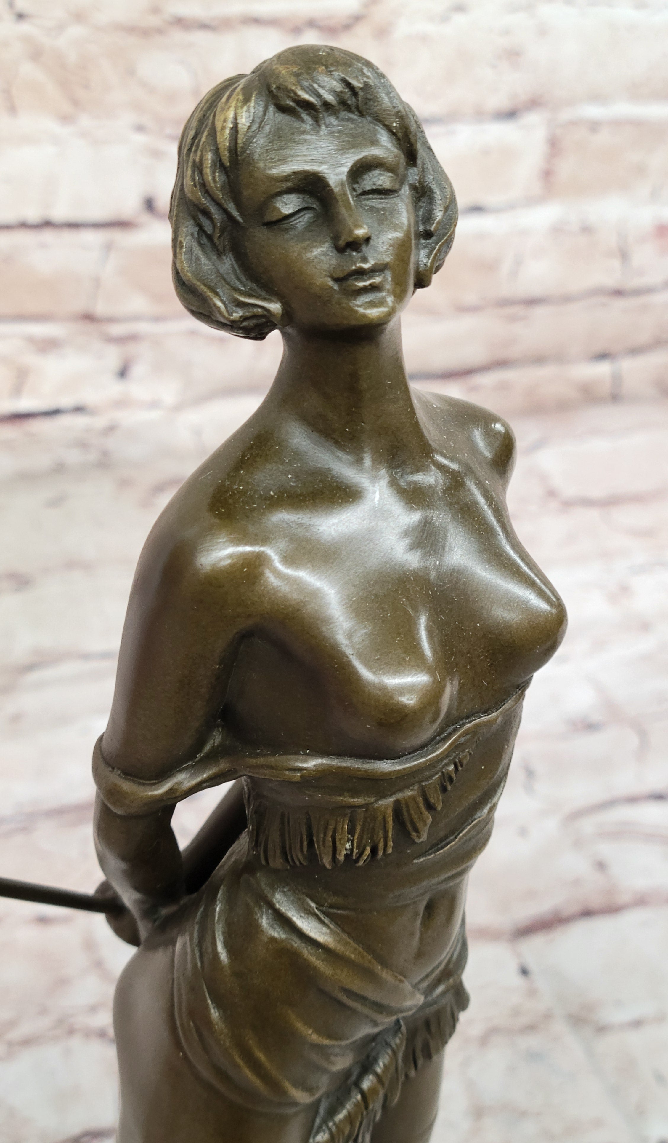 The Riding Crop by Bruno Zach - Semi Nude Female Figure Sculpture on Marble Base