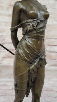 The Riding Crop by Bruno Zach - Semi Nude Female Figure Sculpture on Marble Base
