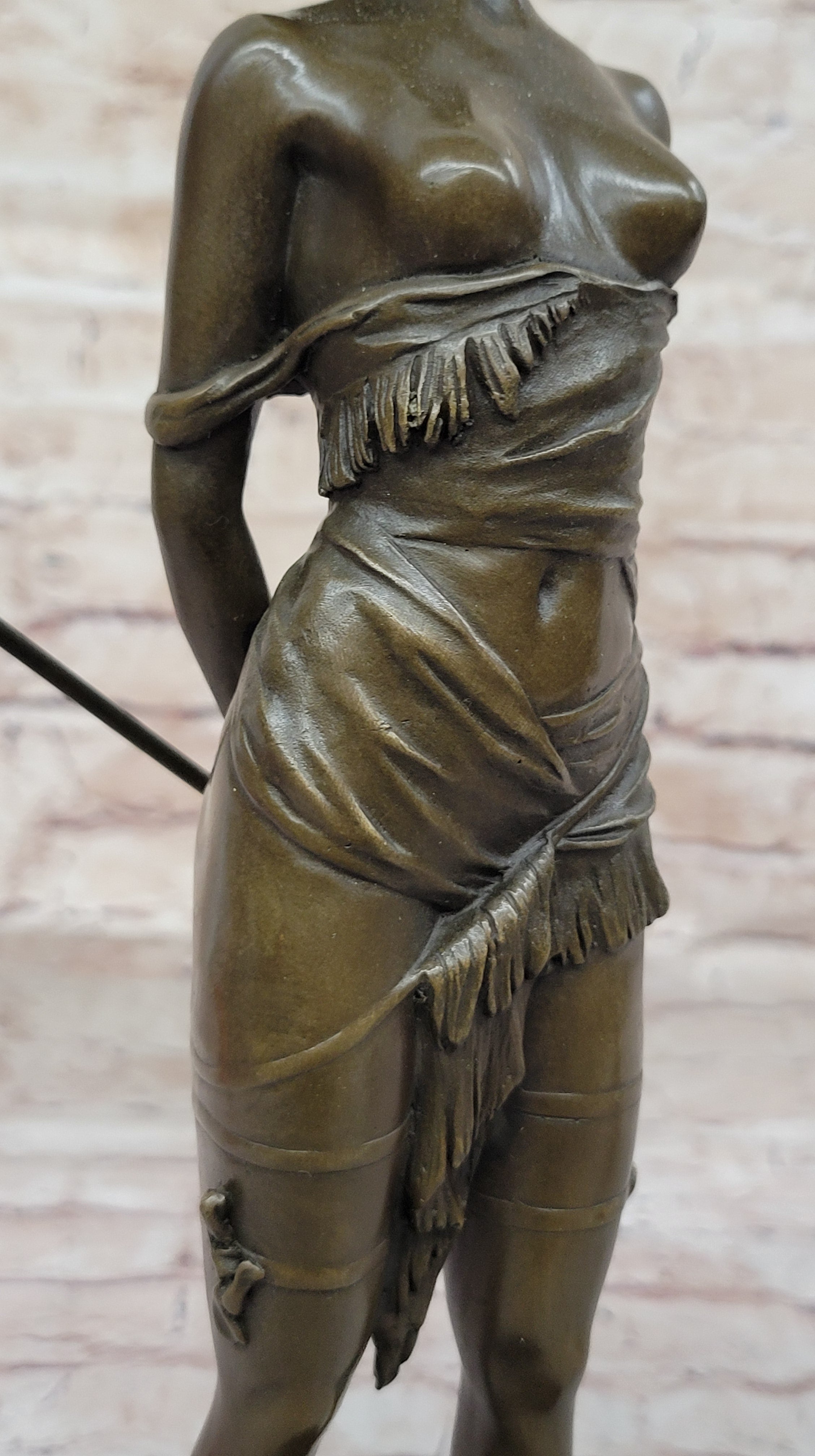 The Riding Crop by Bruno Zach - Semi Nude Female Figure Sculpture on Marble Base