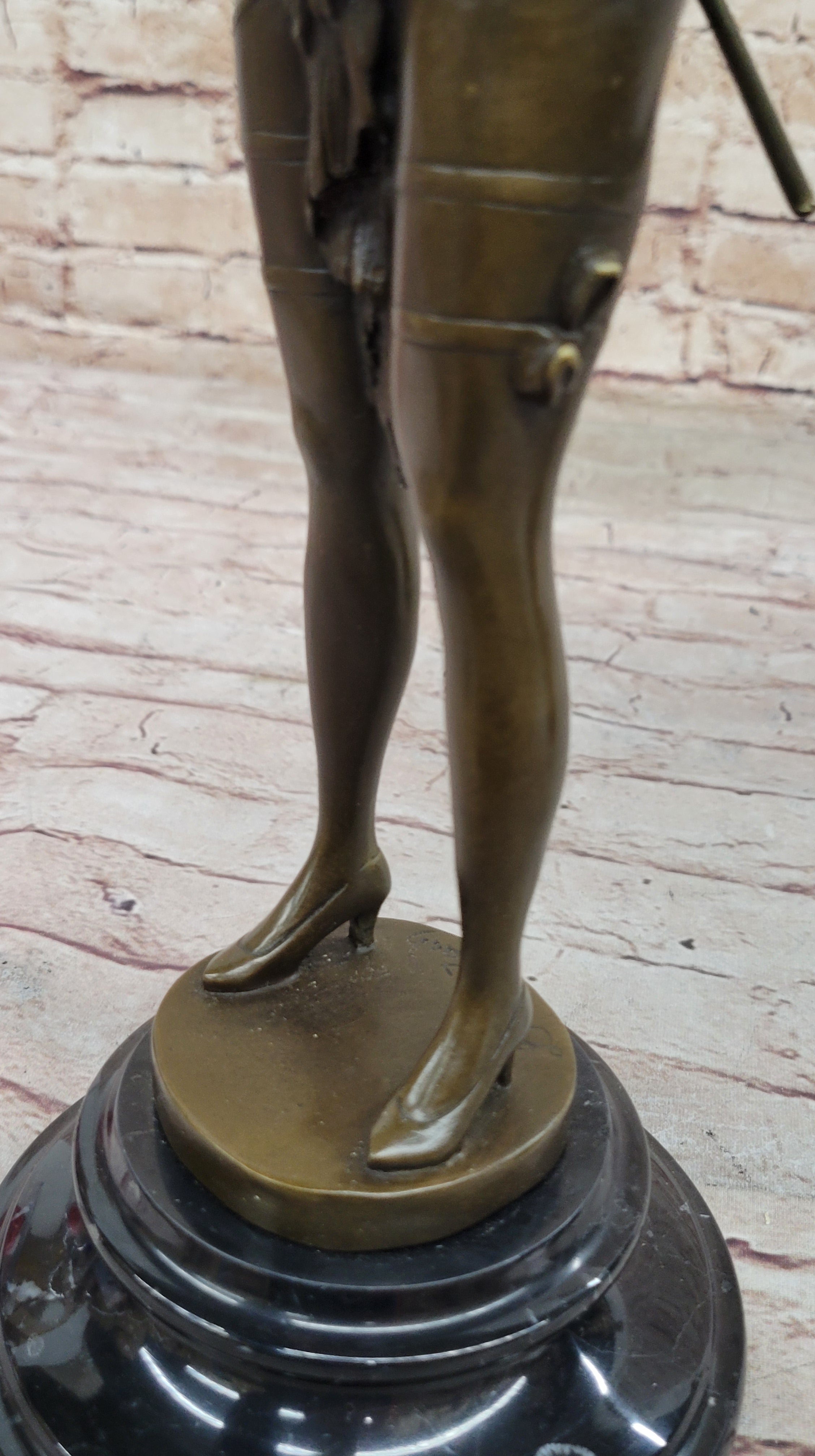 The Riding Crop by Bruno Zach - Semi Nude Female Figure Sculpture on Marble Base