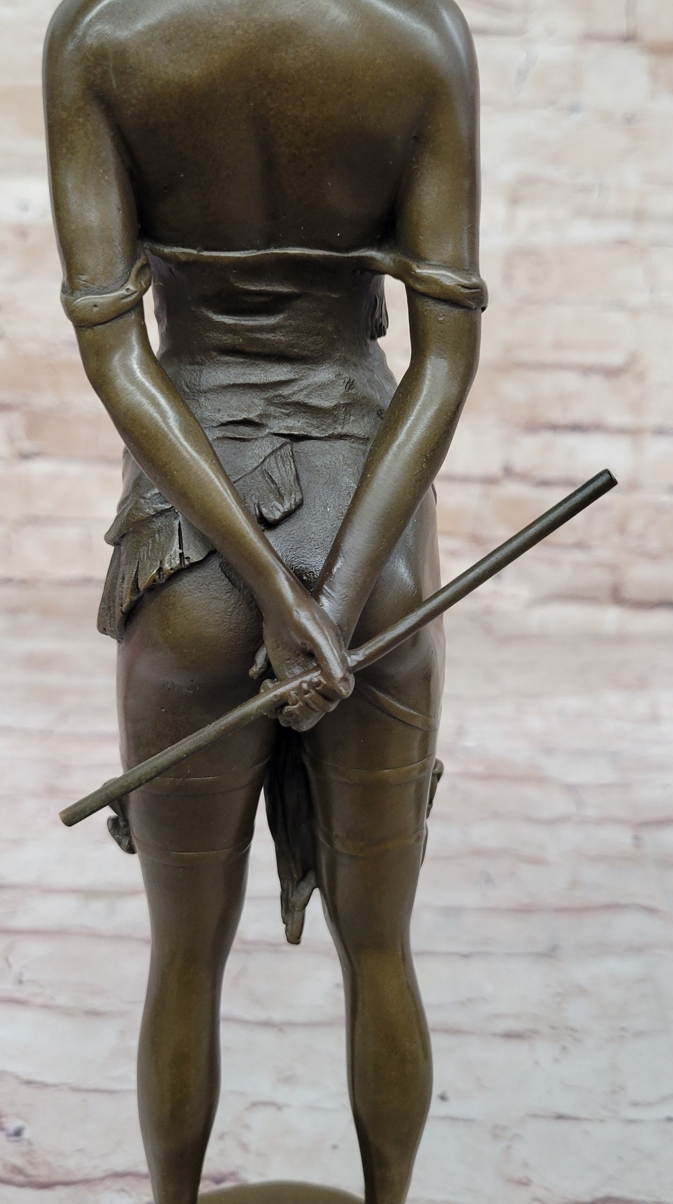 The Riding Crop by Bruno Zach - Semi Nude Female Figure Sculpture on Marble Base