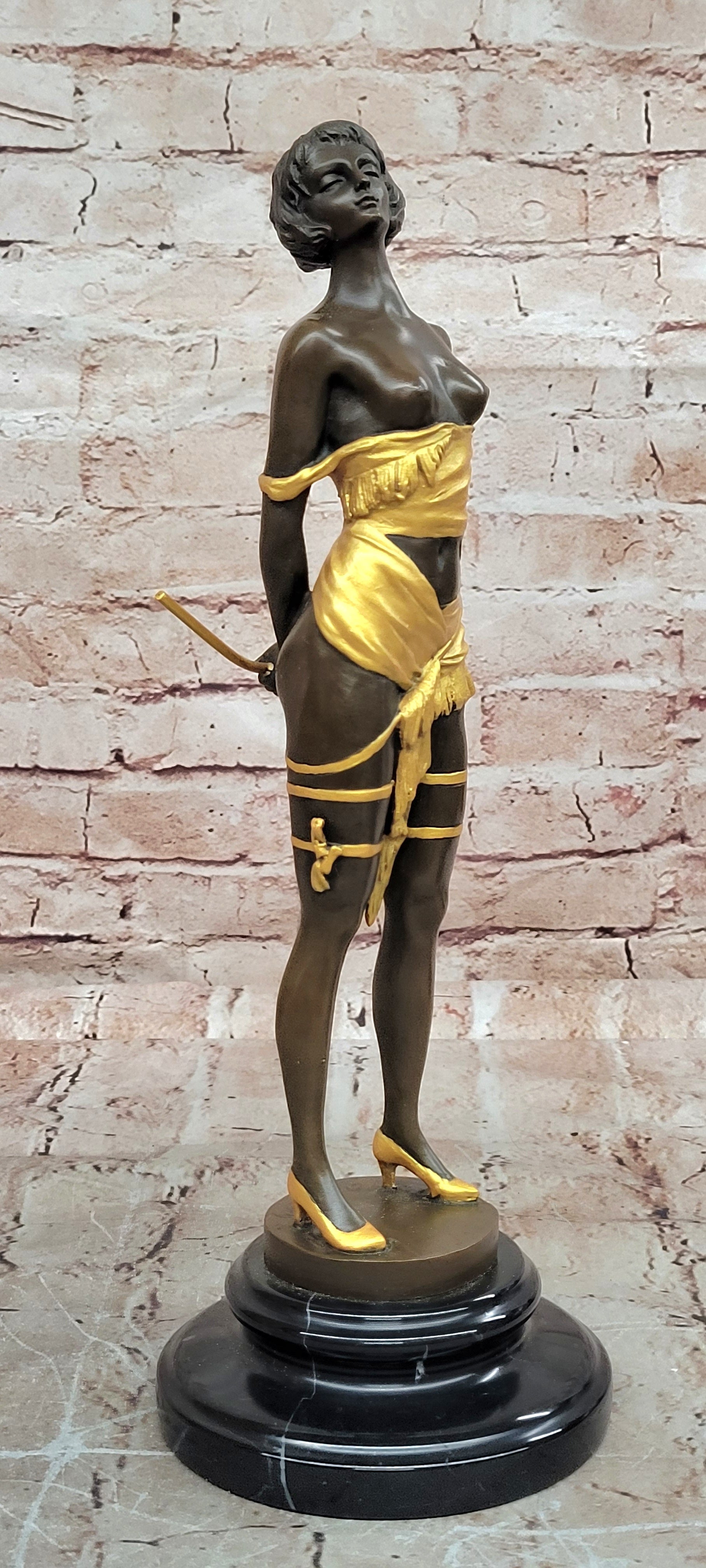 Erotic Bronze Figure Girl with Riding Corp Signed Bruno Zach Sculpture