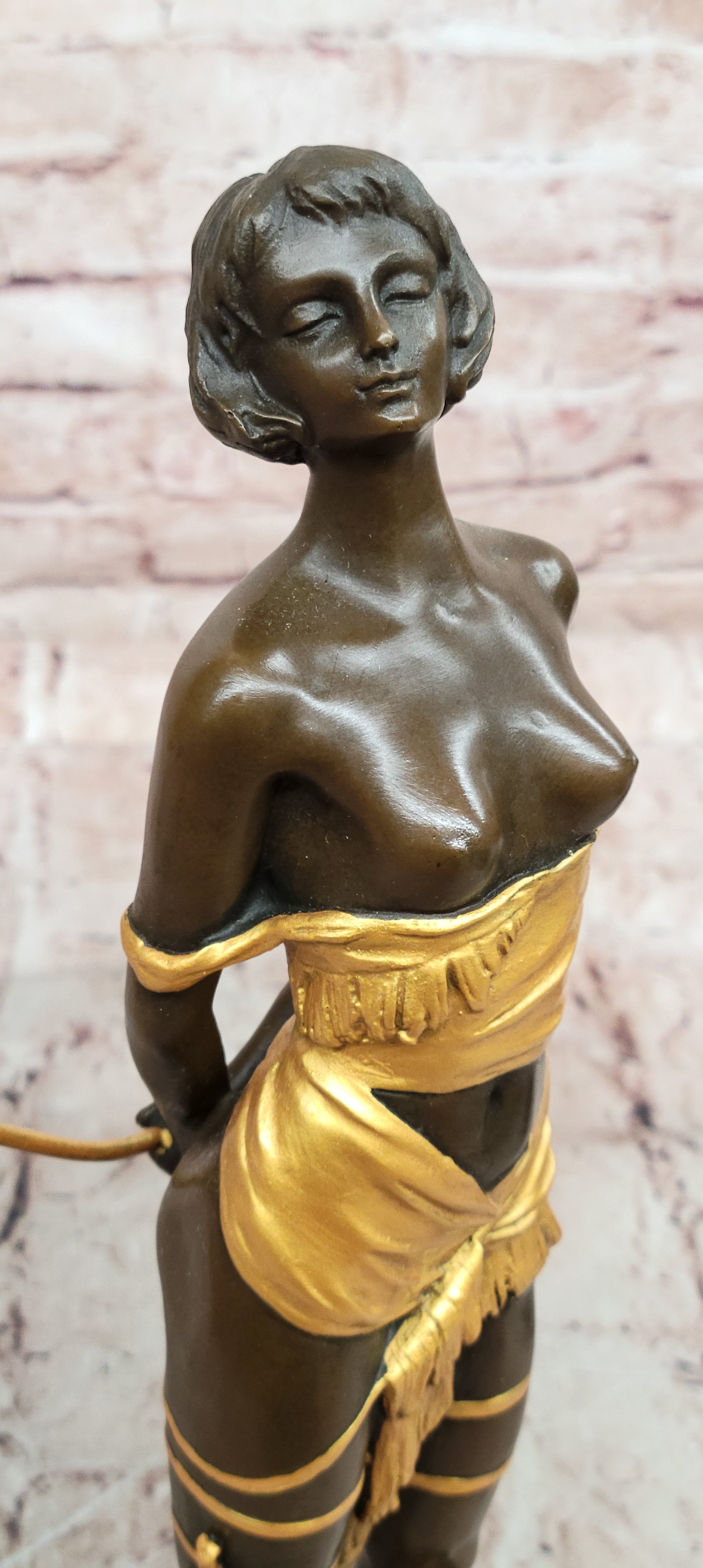 Erotic Bronze Figure Girl with Riding Corp Signed Bruno Zach Sculpture