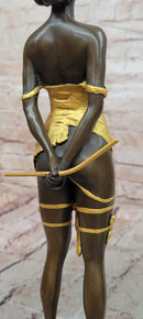 Erotic Bronze Figure Girl with Riding Corp Signed Bruno Zach Sculpture
