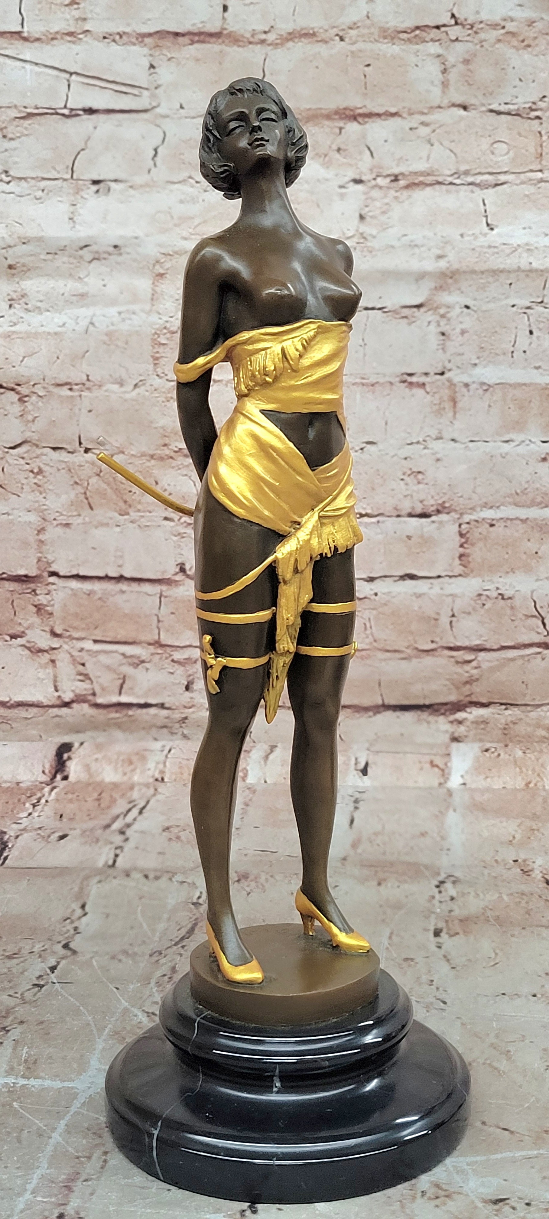 Erotic Bronze Figure Girl with Riding Corp Signed Bruno Zach Sculpture
