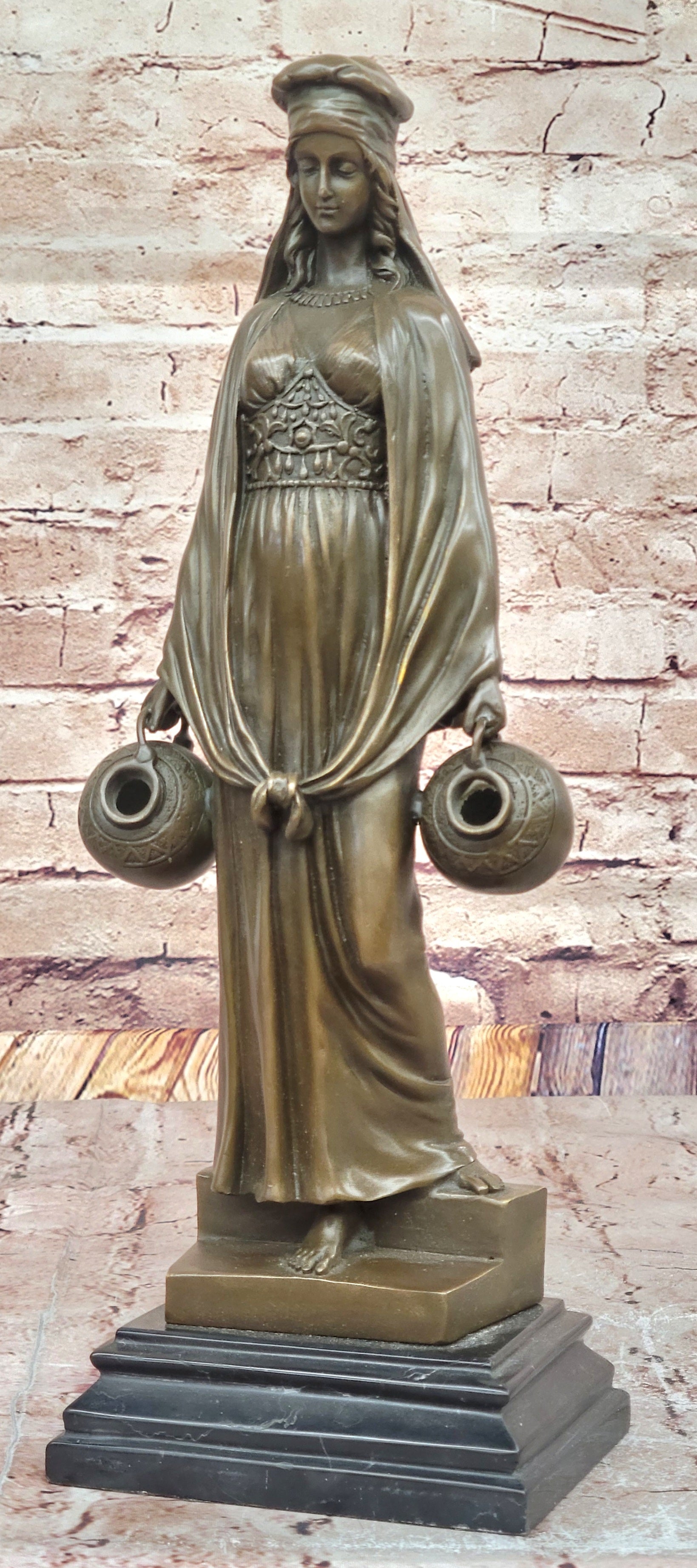 Aldo Vitaleh Water Carrier – Bronze Sculpture on Marble Base