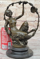 Nude Female Faun in Wreath of Vines Bronze Sculpture Statue Art after Aurore Onu