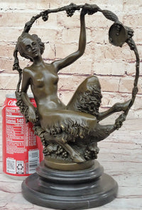 Nude Female Faun in Wreath of Vines Bronze Sculpture Statue Art after Aurore Onu