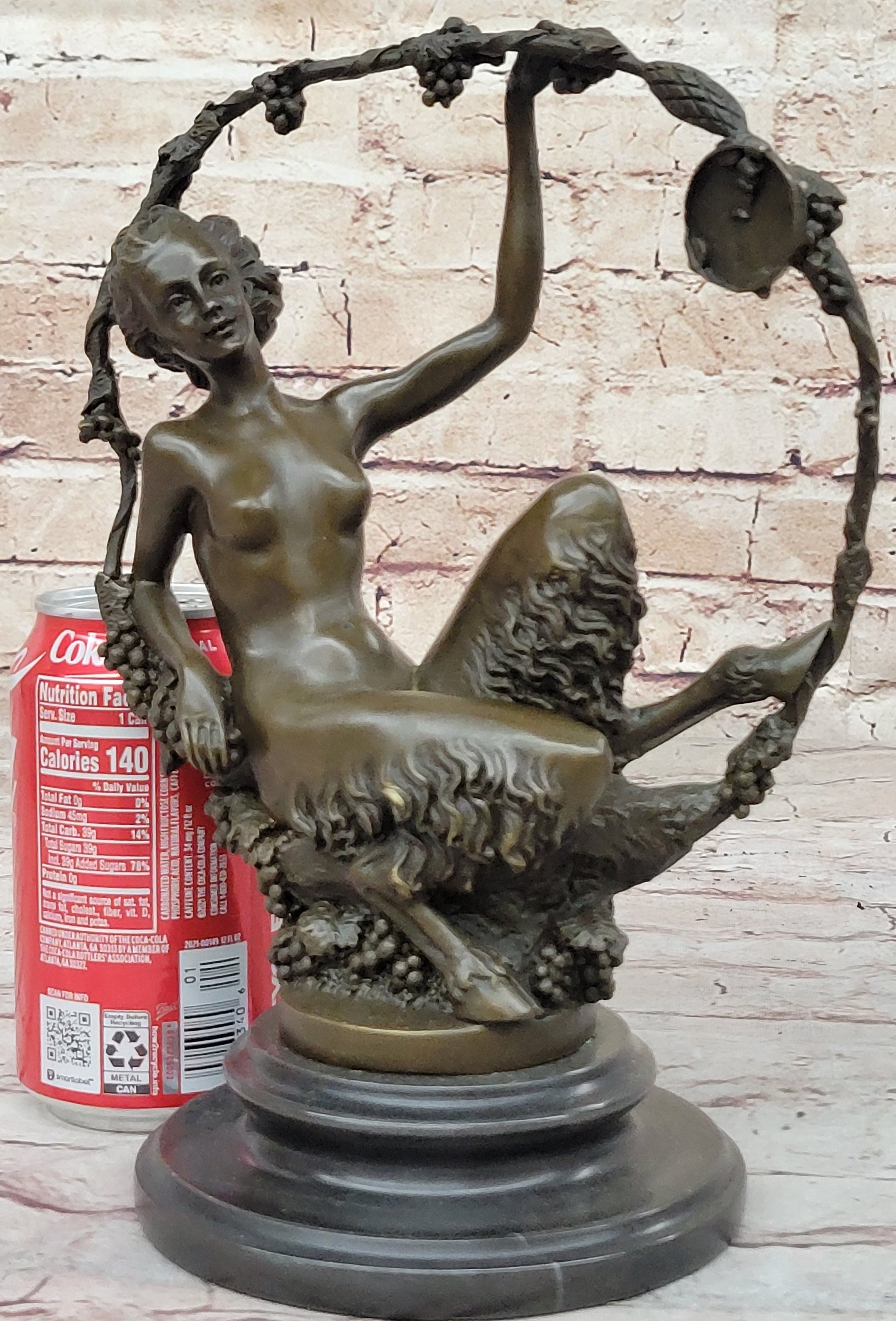 Nude Female Faun in Wreath of Vines Bronze Sculpture Statue Art after Aurore Onu