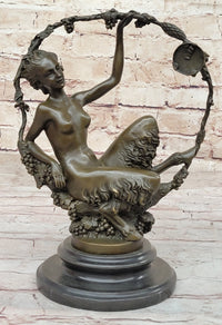 Nude Female Faun in Wreath of Vines Bronze Sculpture Statue Art after Aurore Onu