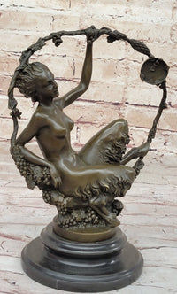 Nude Female Faun in Wreath of Vines Bronze Sculpture Statue Art after Aurore Onu