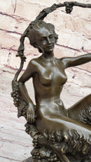 Nude Female Faun in Wreath of Vines Bronze Sculpture Statue Art after Aurore Onu