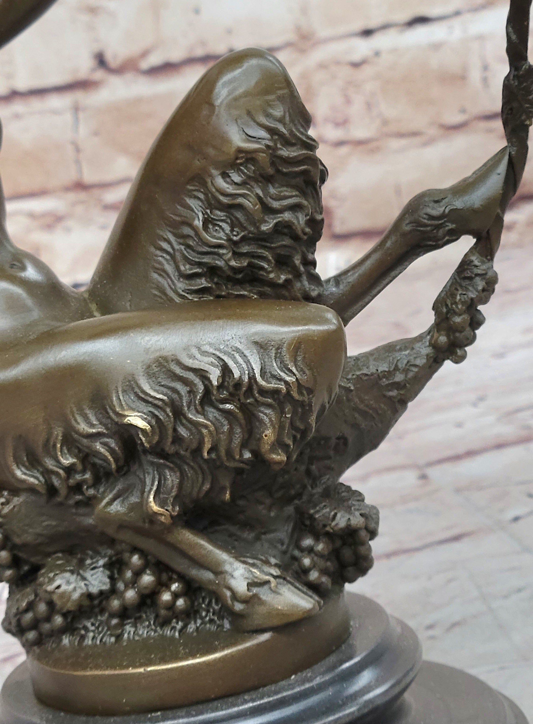 Nude Female Faun in Wreath of Vines Bronze Sculpture Statue Art after Aurore Onu