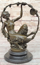 Nude Female Faun in Wreath of Vines Bronze Sculpture Statue Art after Aurore Onu