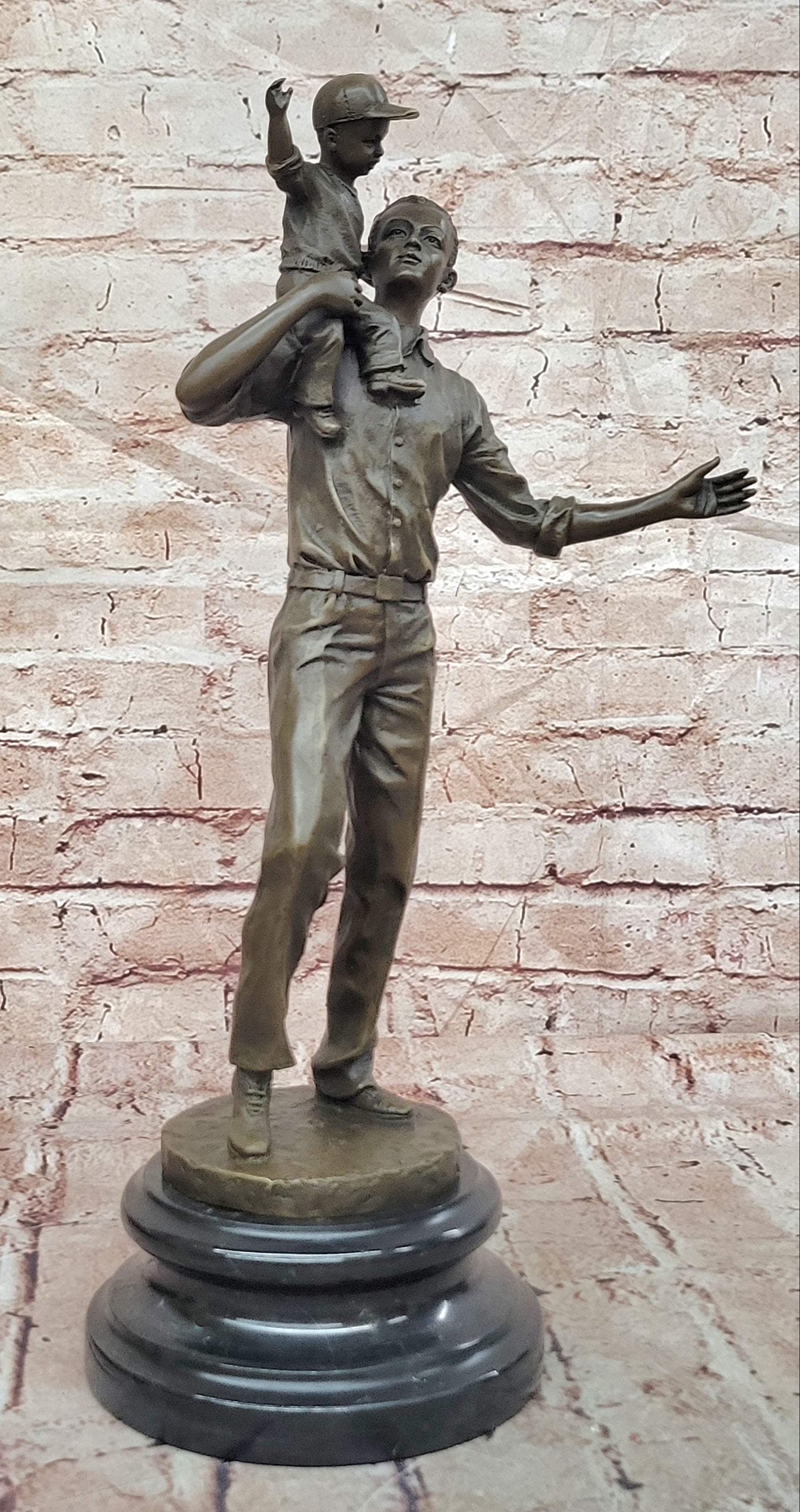Signed Original Aldo Vitaleh Father and Son Bronze Statue Sculpture Artwork Home Decor