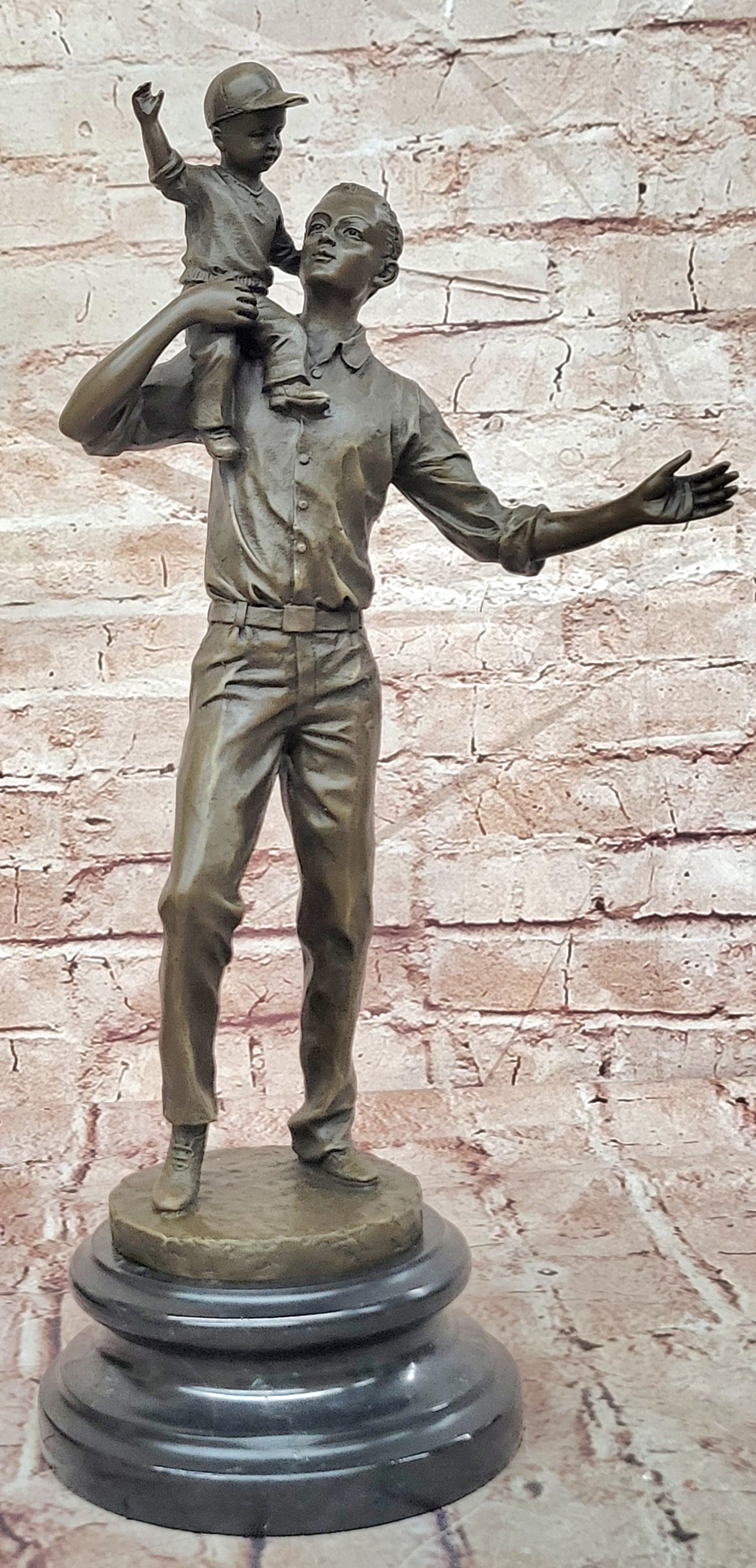 Signed Original Aldo Vitaleh Father and Son Bronze Statue Sculpture Artwork Home Decor