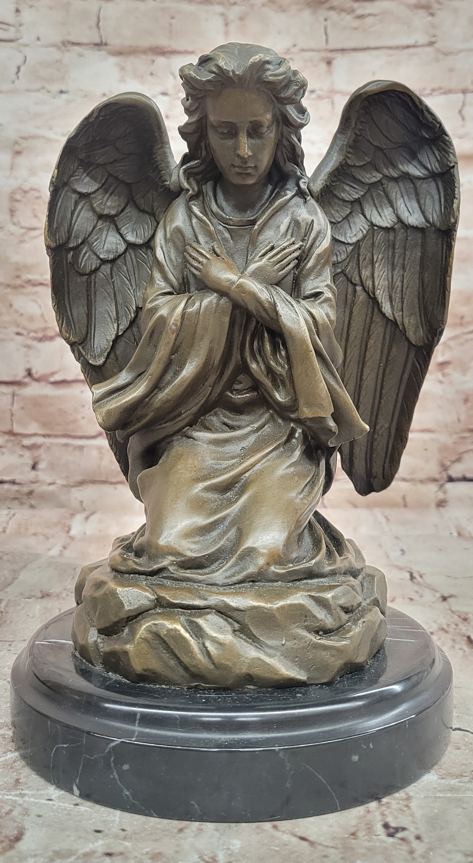 Art Nouveau Bronze Figure Praying Mourning Angel Signed Milo Angel Statue