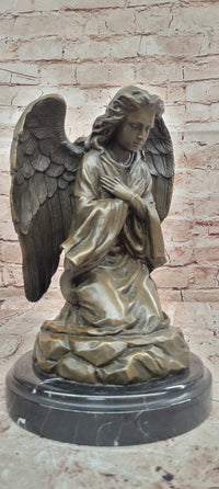 Art Nouveau Bronze Figure Praying Mourning Angel Signed Milo Angel Statue