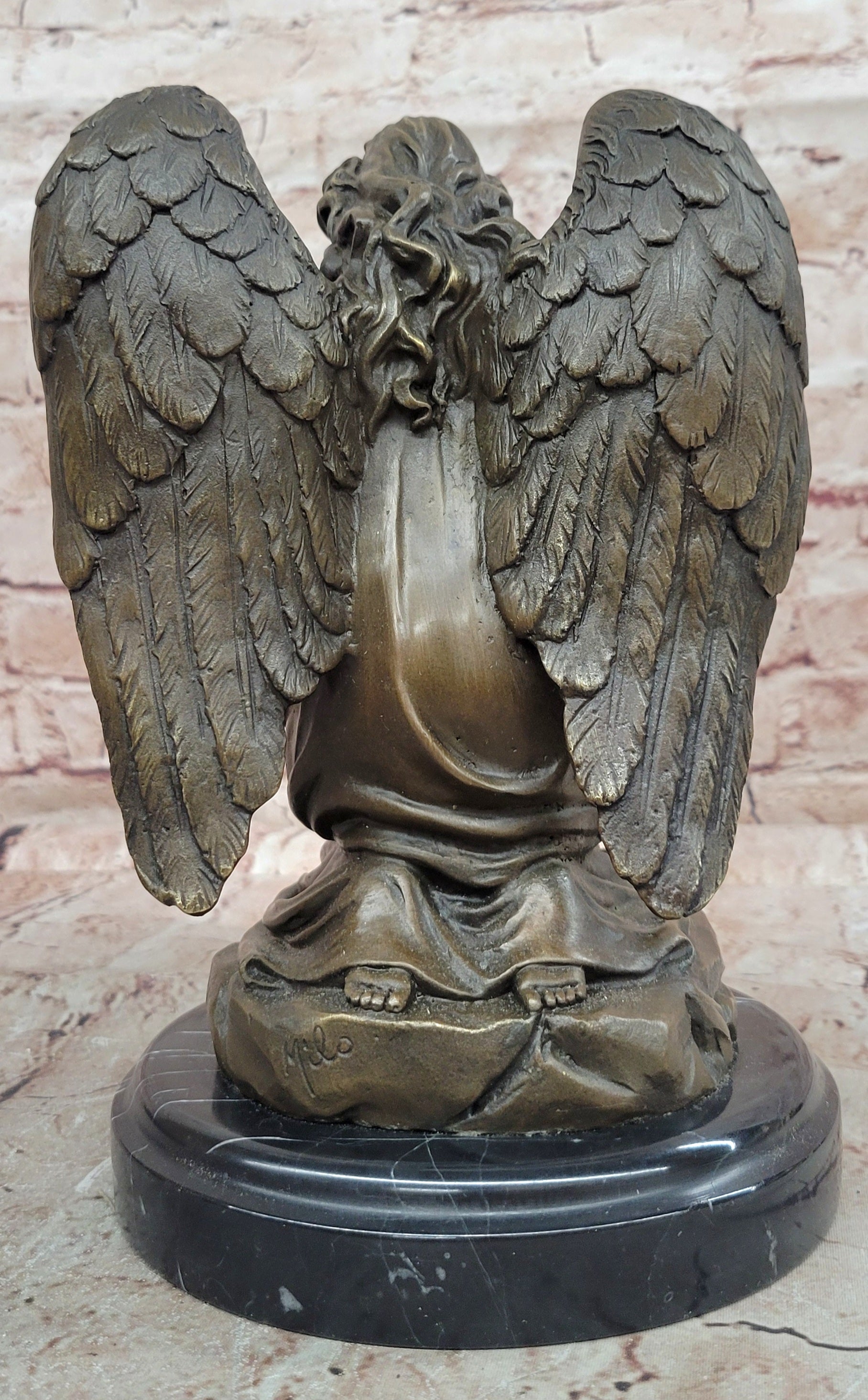 Art Nouveau Bronze Figure Praying Mourning Angel Signed Milo Angel Statue