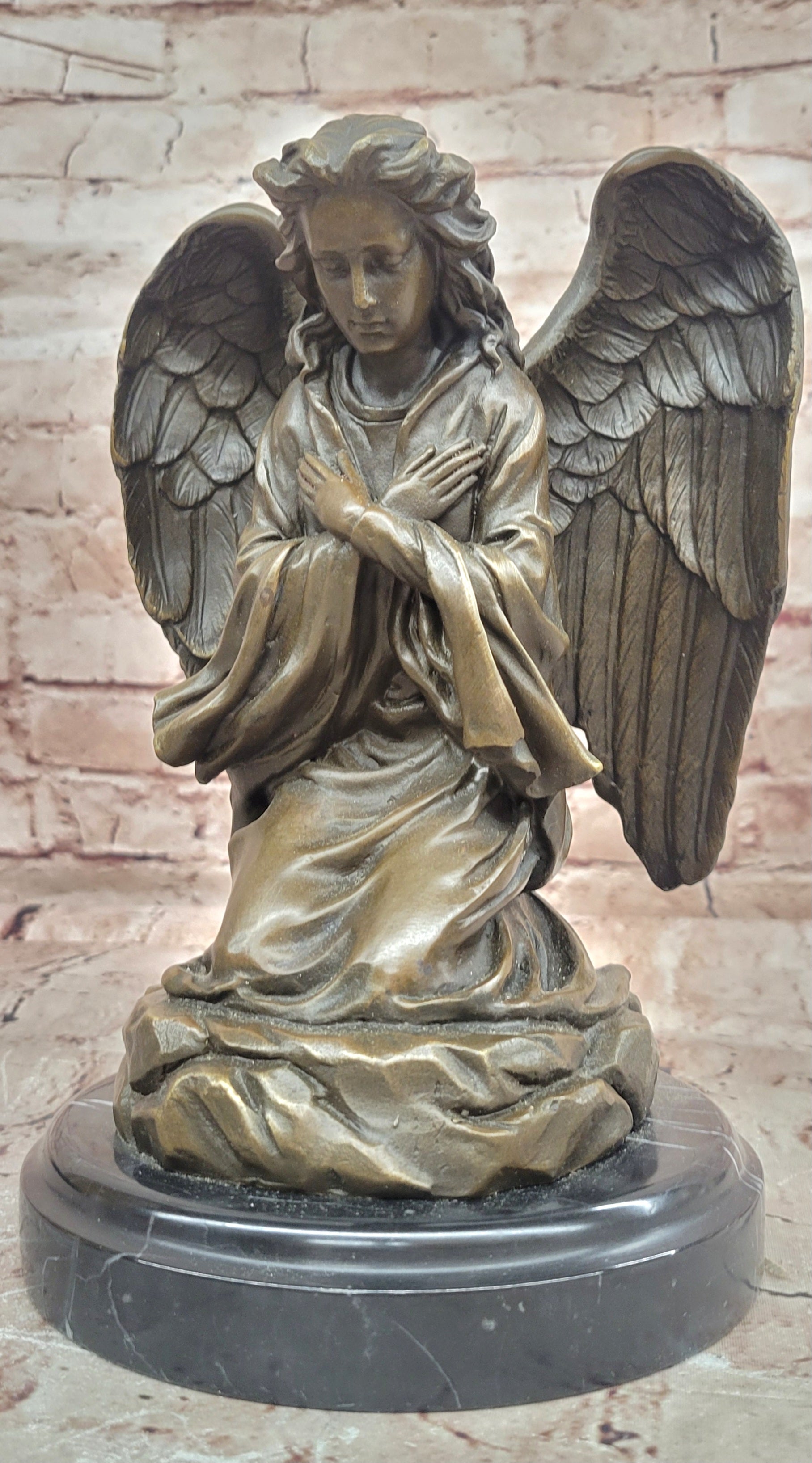 Art Nouveau Bronze Figure Praying Mourning Angel Signed Milo Angel Statue
