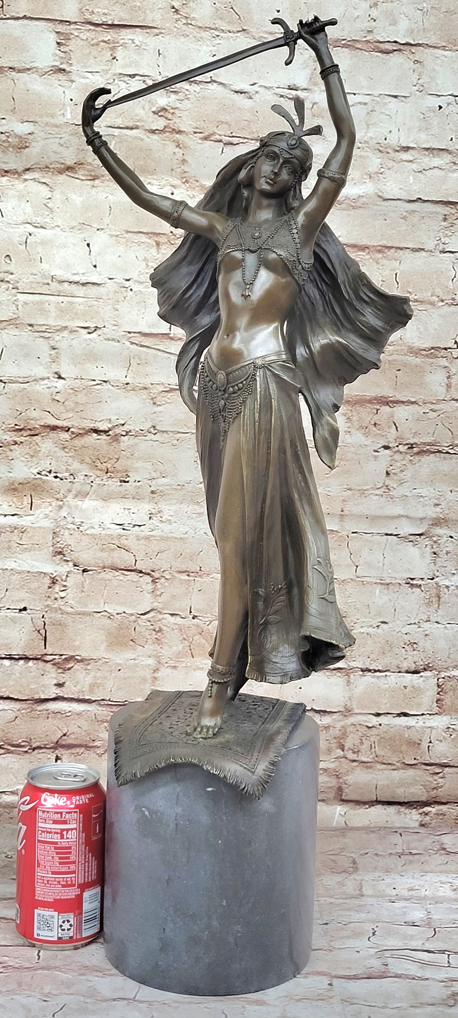 Warrior Princess Figure with Sword - Bronze on Marble Base