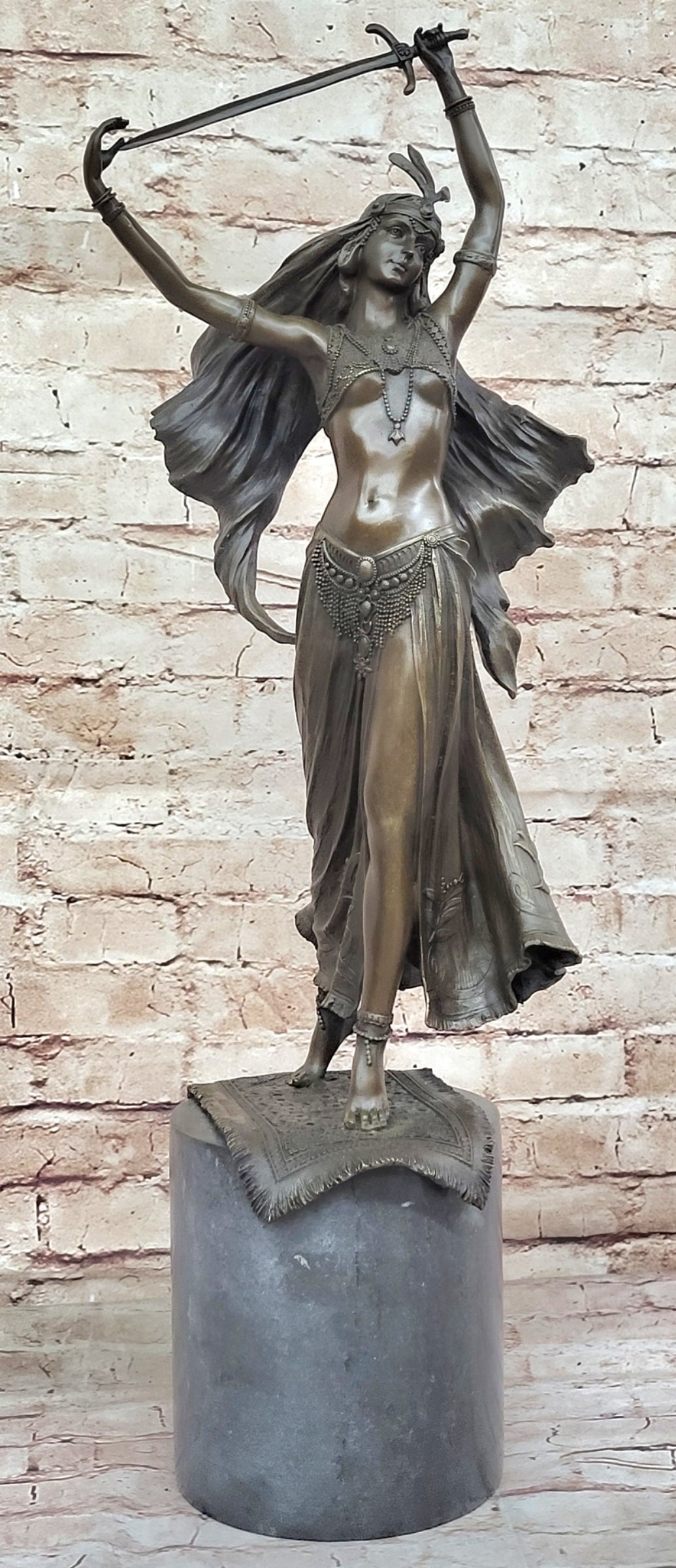 Warrior Princess Figure with Sword - Bronze on Marble Base