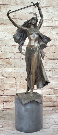 Warrior Princess Figure with Sword - Bronze on Marble Base