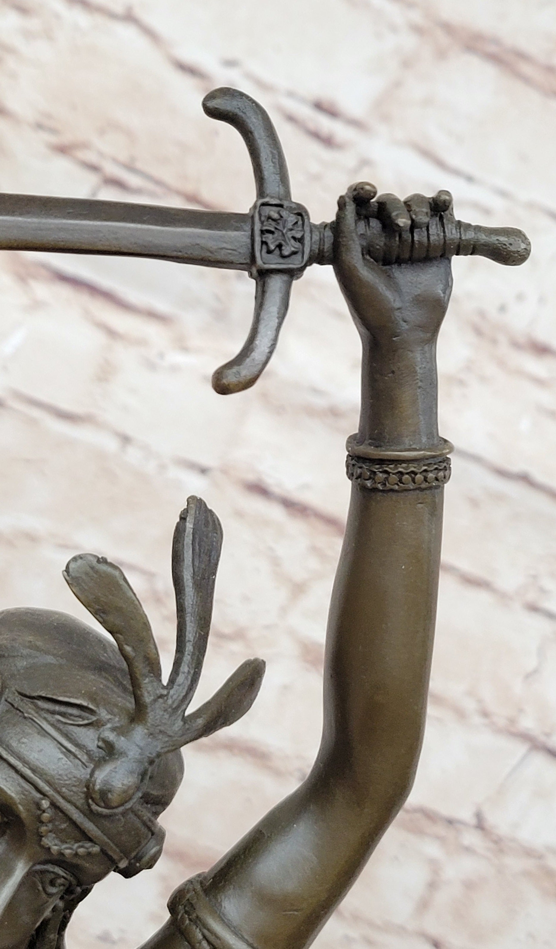 Warrior Princess Figure with Sword - Bronze on Marble Base