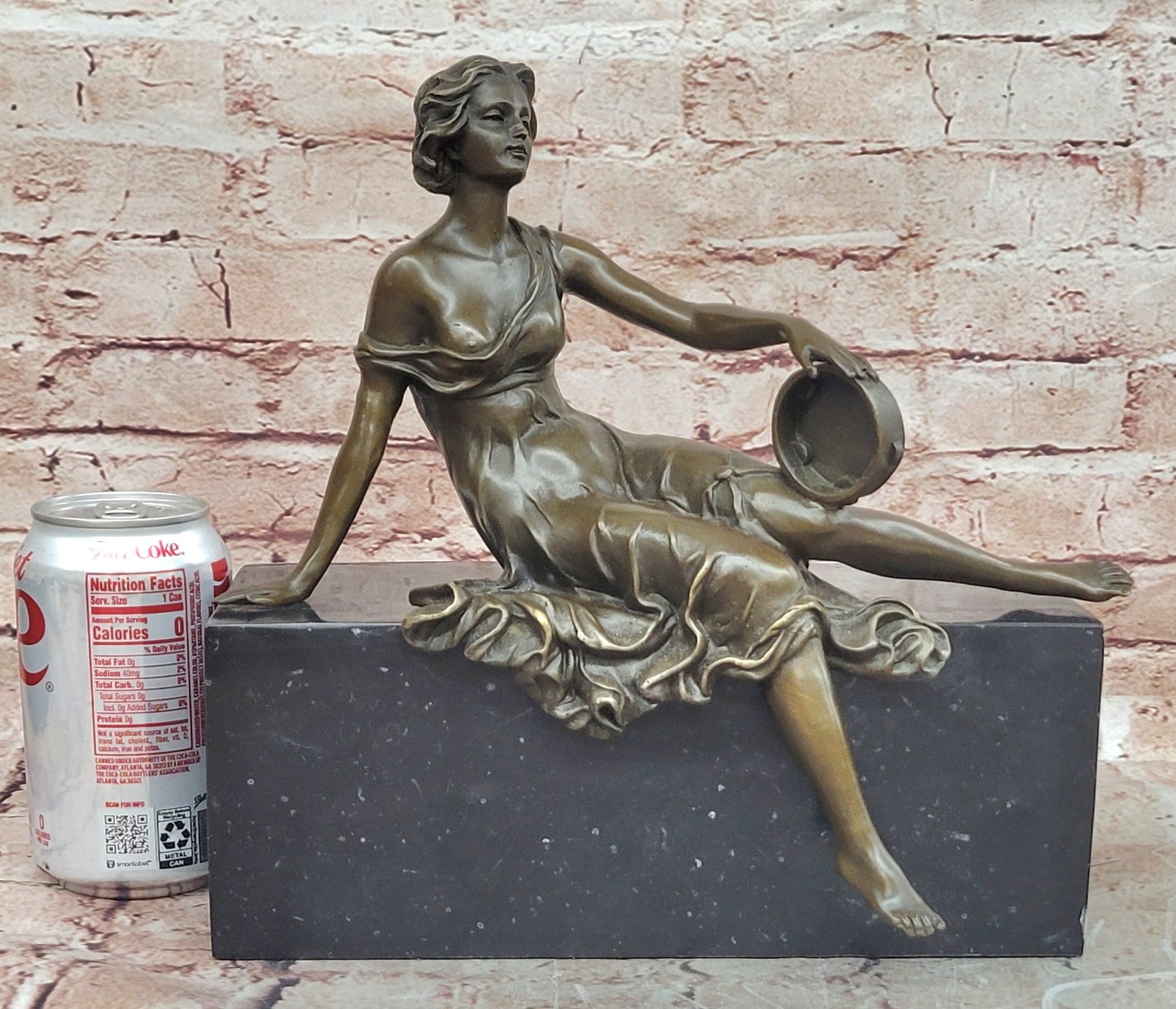 Signed Original Milo Art Nouveau Bronze Sculpture ''Woman with Tambourine'' Statue