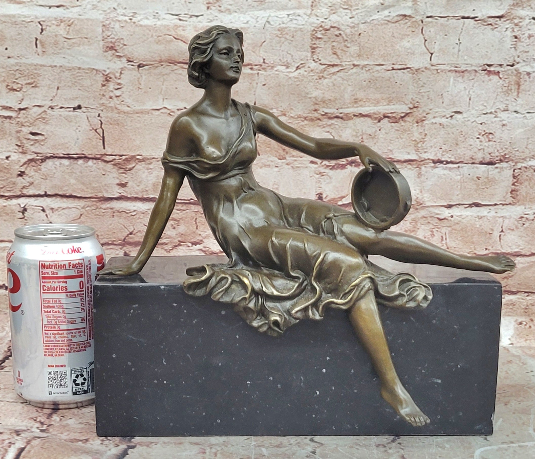 Signed Original Milo Art Nouveau Bronze Sculpture ''Woman with Tambourine'' Statue