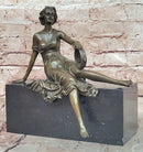 Signed Original Milo Art Nouveau Bronze Sculpture ''Woman with Tambourine'' Statue