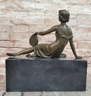Signed Original Milo Art Nouveau Bronze Sculpture ''Woman with Tambourine'' Statue