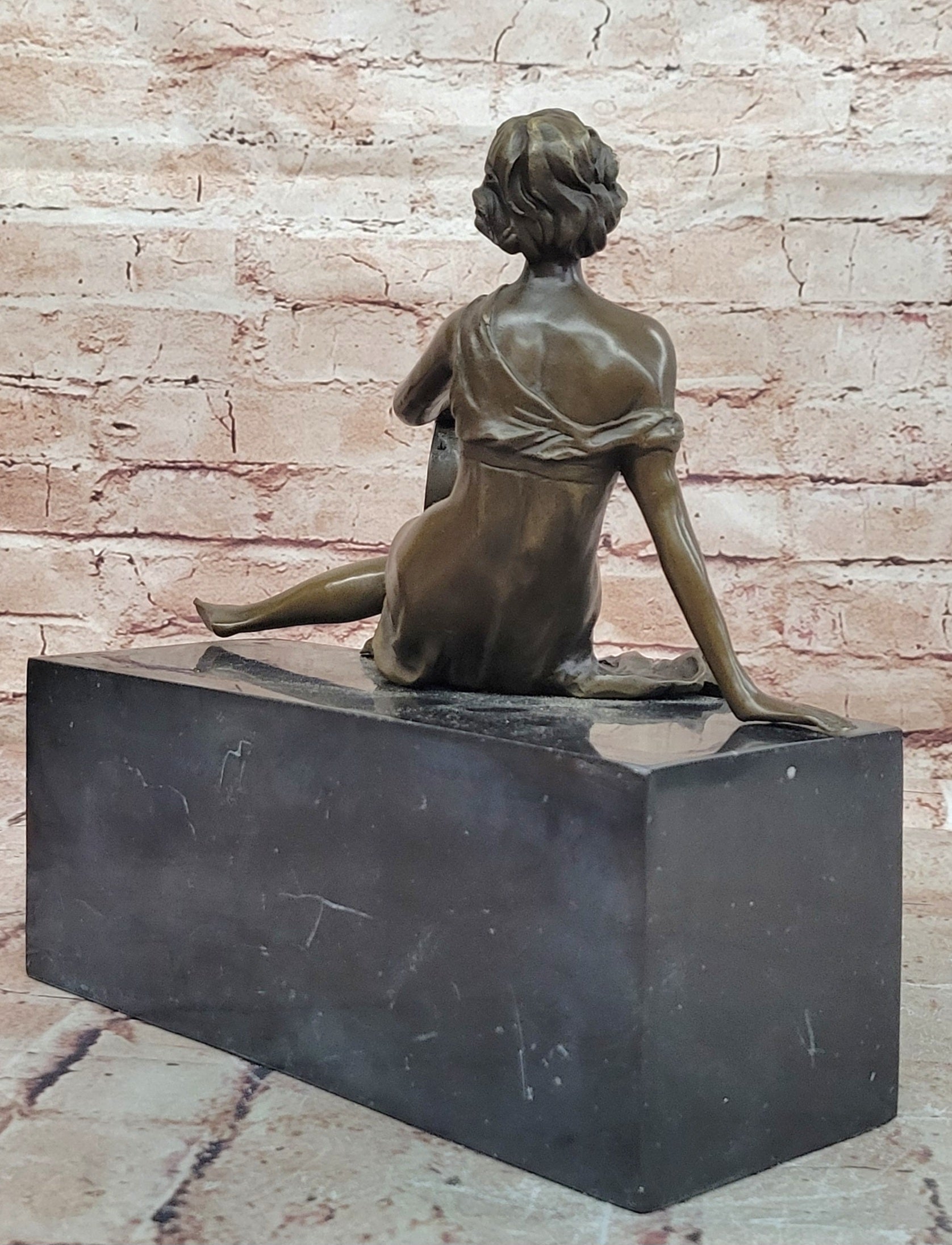 Signed Original Milo Art Nouveau Bronze Sculpture ''Woman with Tambourine'' Statue