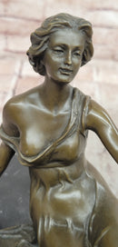 Signed Original Milo Art Nouveau Bronze Sculpture ''Woman with Tambourine'' Statue