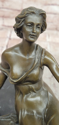 Signed Original Milo Art Nouveau Bronze Sculpture ''Woman with Tambourine'' Statue