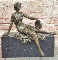 Signed Original Milo Art Nouveau Bronze Sculpture ''Woman with Tambourine'' Statue