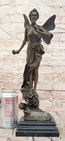 Butterfly Fairy Bronze Statue Sculpture Signed Cesaro Female Figurine Handmade