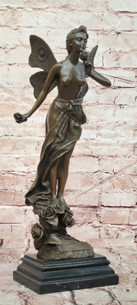 Butterfly Fairy Bronze Statue Sculpture Signed Cesaro Female Figurine Handmade
