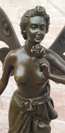 Butterfly Fairy Bronze Statue Sculpture Signed Cesaro Female Figurine Handmade