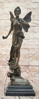 Butterfly Fairy Bronze Statue Sculpture Signed Cesaro Female Figurine Handmade