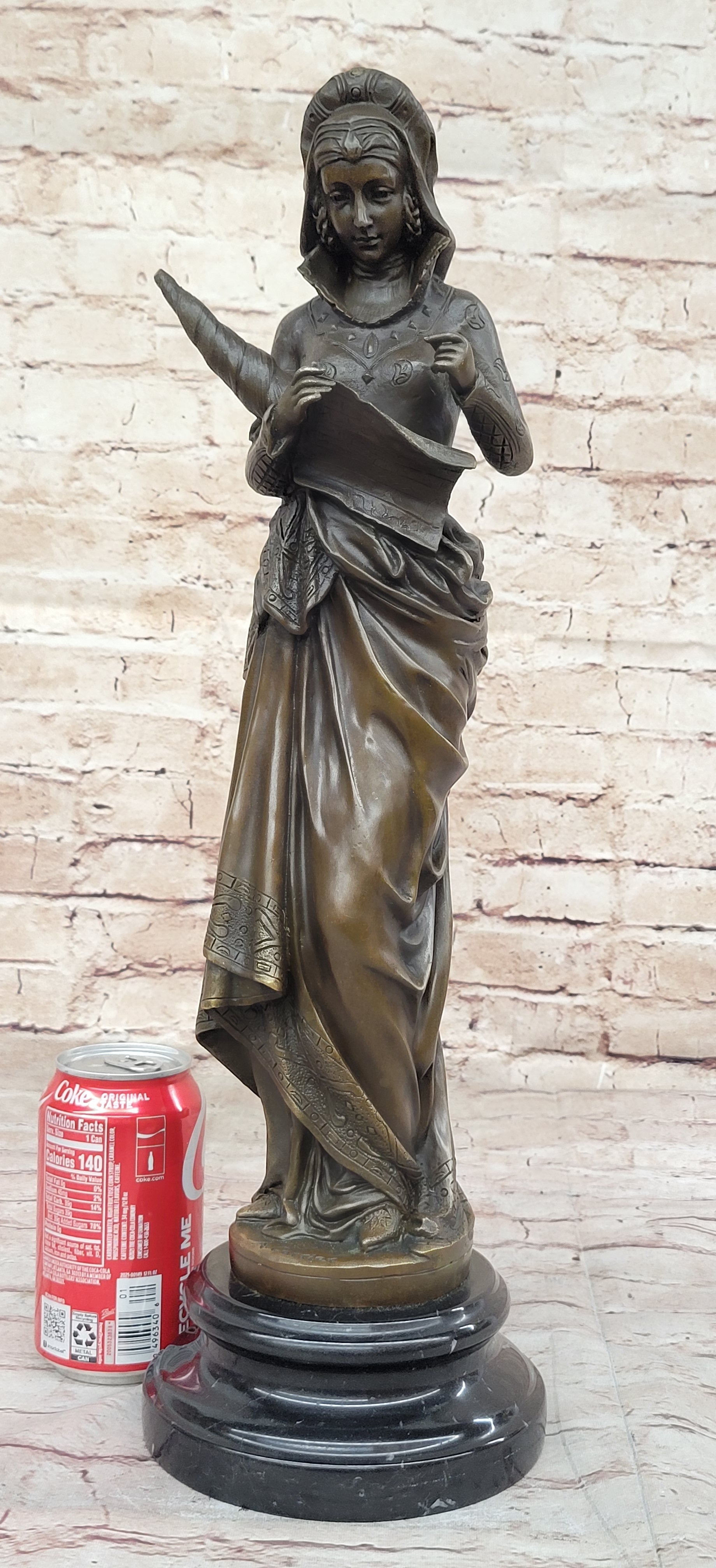 Bronze Fortuna Roman Goddess of Luck Lady Tykhe on Marble Base