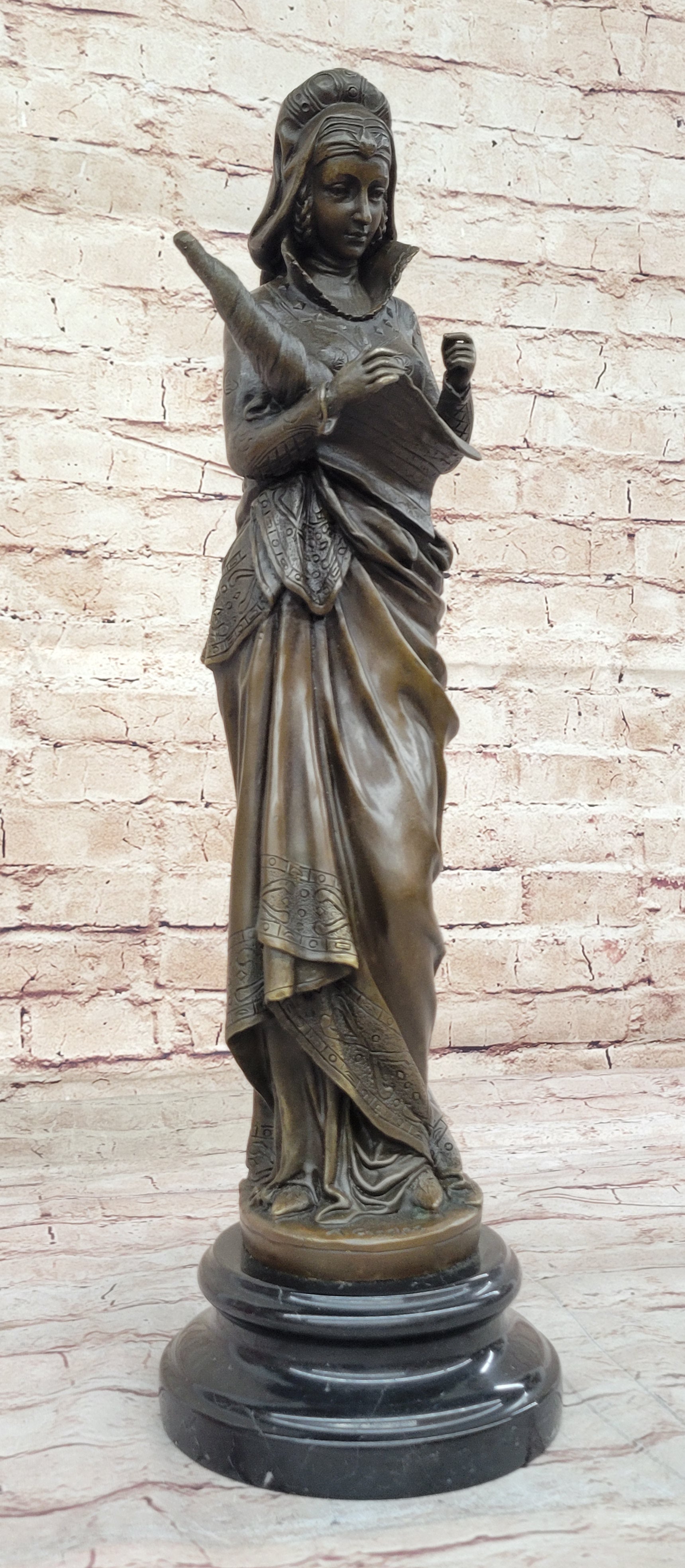Bronze Fortuna Roman Goddess of Luck Lady Tykhe on Marble Base