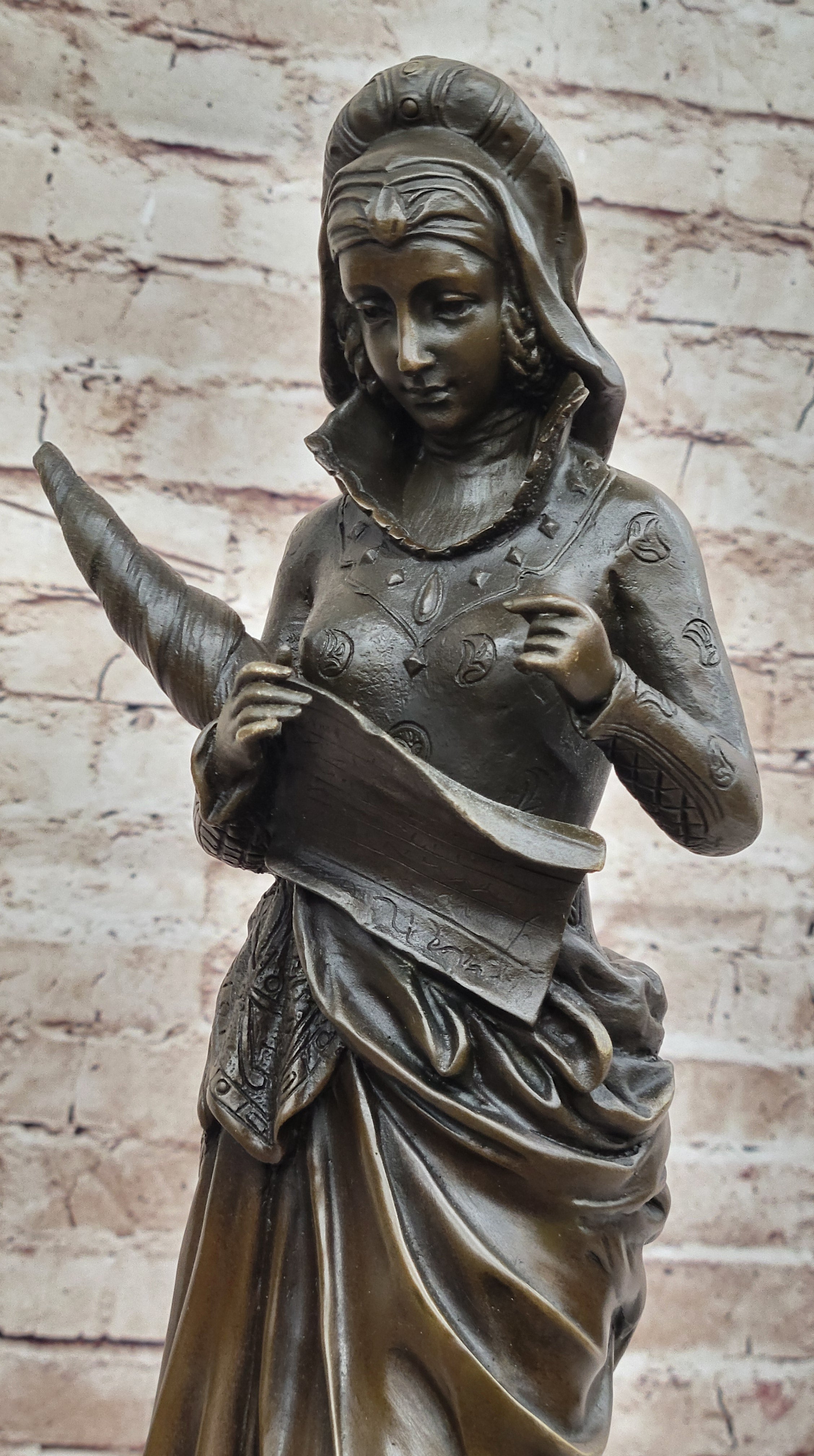 Bronze Fortuna Roman Goddess of Luck Lady Tykhe on Marble Base