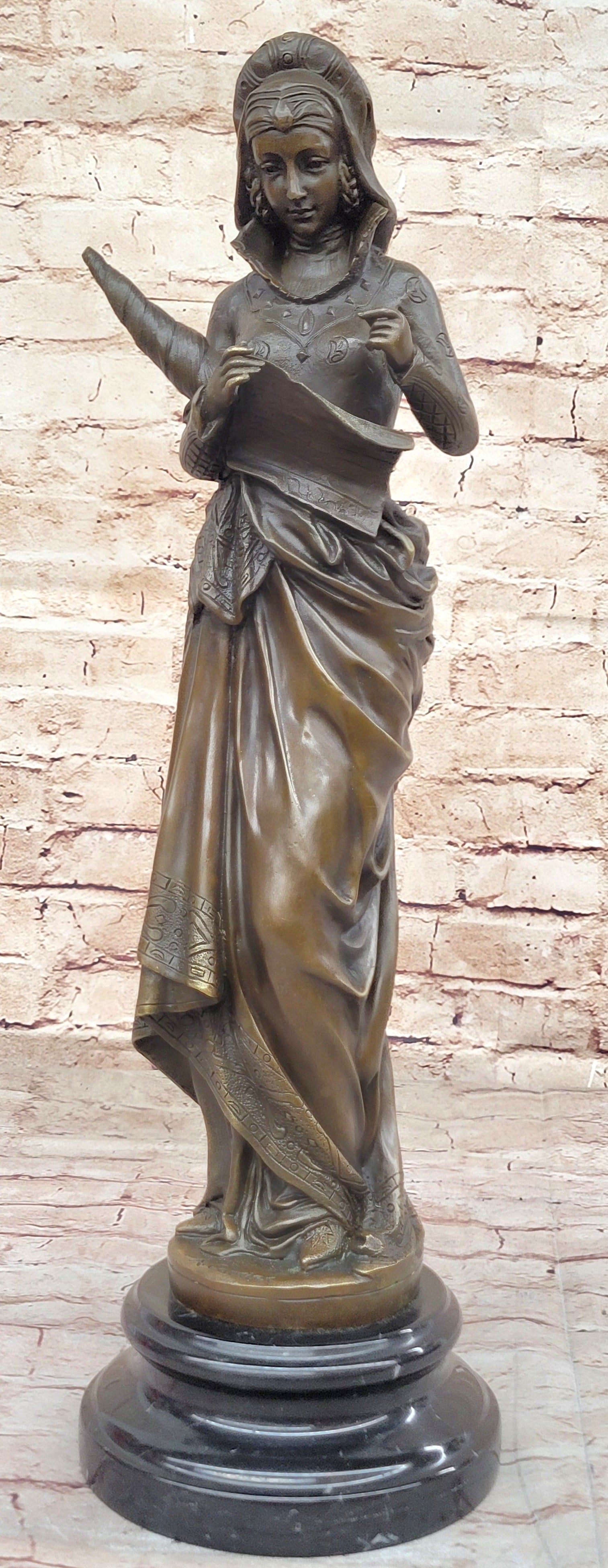 Bronze Fortuna Roman Goddess of Luck Lady Tykhe on Marble Base